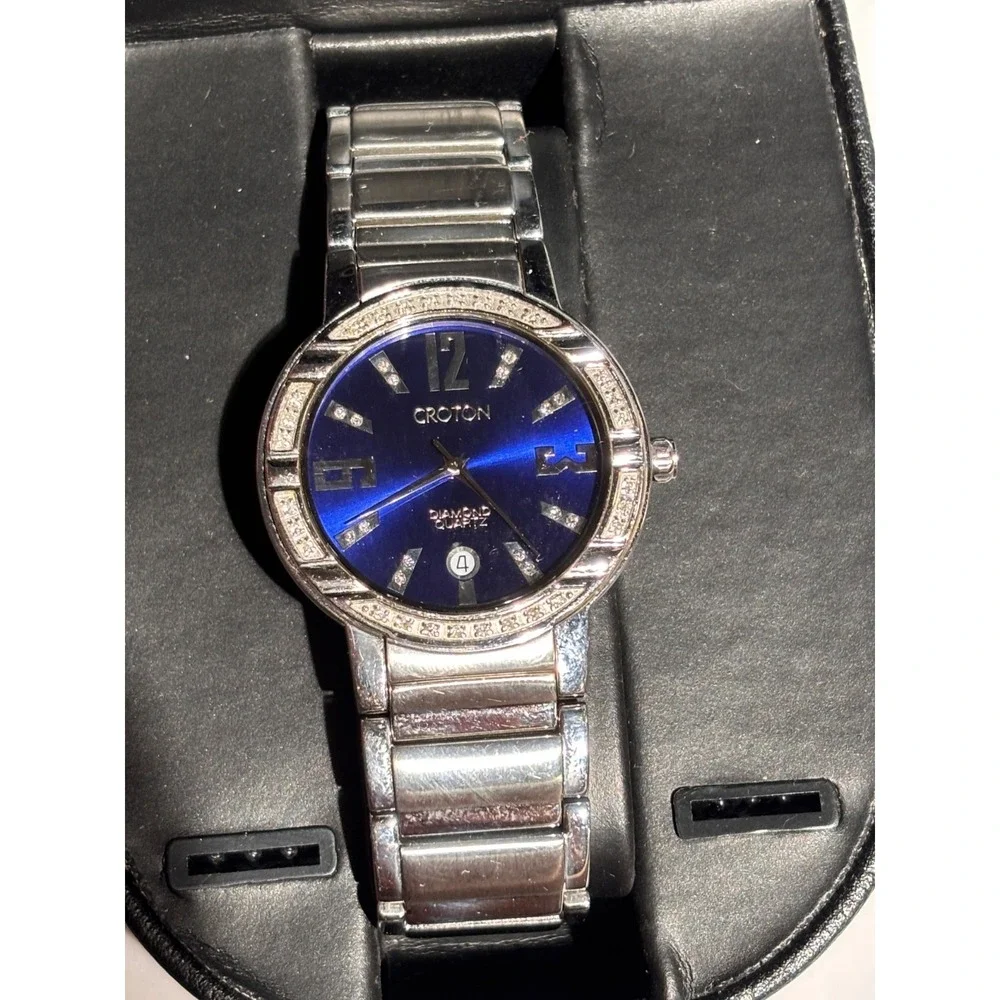 Croton Men's Swiss Movement Stainless Steel Blue Dial DIAMONDS